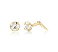 9ct yellow gold 2mm round white crystal Andralok stud earrings/Gift box