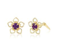 9ct yellow gold 3.5mm amethyst flower Andralok stud earrings/Gift box