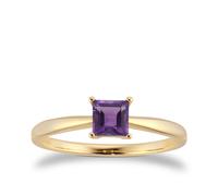 9ct Yellow Gold 4 Claw Square Amethyst 5mm x 5mm Ring- Ring Size A