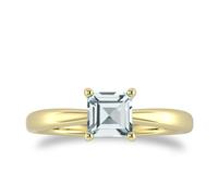 9ct Yellow Gold 4 Claw Square Aquamarine 5mm x 5mm Ring- Ring Size A