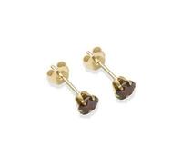 9ct Yellow Gold 4mm chocolate brown cubic zirconia stud earrings. Giftbox