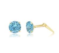 9ct yellow gold 5mm aqua cubic zirconia cz Andralok stud earrings/gift box