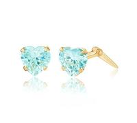 9ct yellow gold 5mm aqua heart cubic zirconia Andralok stud earrings/Giftbox