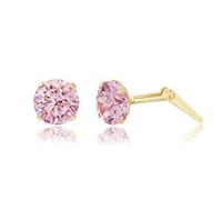 9ct yellow gold 5mm pink cubic zirconia cz Andralok stud earrings/gift box