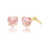 9ct yellow gold 5mm pink heart cubic zirconia Andralok stud earrings/Giftbox