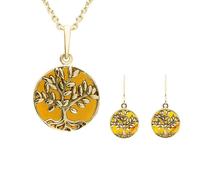 9ct Yellow Gold Amber Round Large Leaves Tree of Life Two Piece Set TOL-120