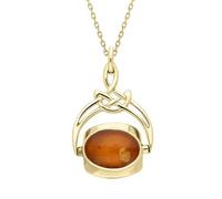 9ct Yellow Gold Amber Whitby Jet Mother of Pearl Cradle Round Swivel Fob Necklace - Yellow Gold FBS-3749