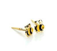 9ct Yellow Gold Andralok Enamelled Cute Bumblebee Bee Stud Earrings/Studs