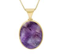 9ct Yellow Gold Blue John Whitby Jet Hallmark Double Sided Oval Necklace - Gold FBS-3680