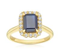 9ct Yellow Gold Blue Sapphire & 0.25ct Diamond Halo Ring