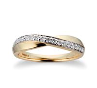 9ct Yellow Gold Cross Over 0.20ct Diamond Ring - Ring Size O