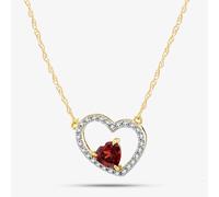 9ct Yellow Gold Double Open Heart Garnet & Diamond Pendant Necklace RJP4000