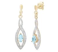 9ct Yellow Gold Earrings - Diamond Twist Blue Topaz Drop Women’s Earrings - by Elegano