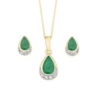9ct Yellow Gold Emerald & Diamond Jewellery Set