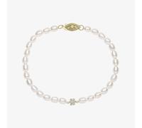 9ct Yellow Gold Flower Diamond Freshwater Pearl Beaded Bracelet GB531W