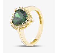 9ct Yellow Gold Green Cubic Zirconia Heart Halo Ring RBD026YEM-P