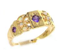 9ct Yellow Gold Ladies Amethyst & Opal Eternity Medieval Style Band Ring - Size T 1/2