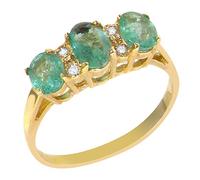 9ct Yellow Gold Ladies Emerald & Diamond Trilogy Eternity Ring