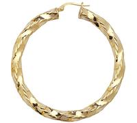 9ct Yellow Gold Large Diamond Cut Twist Hoop Earrings
