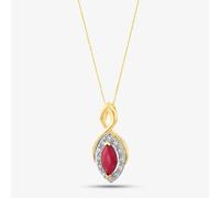 9ct Yellow Gold Marquise-Cut Ruby and Diamond Pendant P3704-10 RUBY T.H.Baker Red 16-18inch