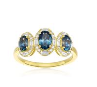 9ct Yellow Gold Montana Blue Sapphire & 0.25ct Diamond Trilogy Ring
