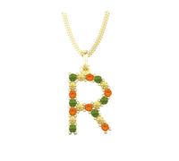 9ct Yellow Gold Multi Coloured Sapphire Initial R Pendant & Chain