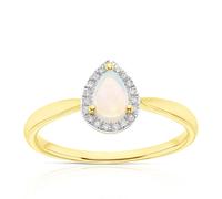 9ct Yellow Gold Opal & Diamond Pear Cut Halo Ring