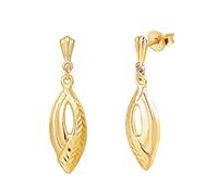 9ct Yellow Gold pierced oval diamond cut drop earrings/Gift box