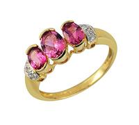 9ct YELLOW GOLD PINK TOURMALINE and DIAMOND Ladies' RING Size O