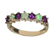 9ct Yellow Gold Ring, Ladies Colorful Fiery Opal & Amethyst Anniversary Eternity Ring - Size U