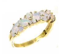 9ct Yellow Gold Ring, Ladies Colorful Fiery Opal Anniversary Eternity Ring Size Q 1/2 October Birthstone Engagement ring
