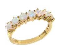 9ct Yellow Gold Ring, Ladies Fiery Opal Eternity Ring Size Q October birthstone ring for 14th Anniversary