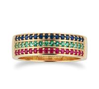 9ct Yellow Gold Ruby Emerald & Sapphire Half Eternity Ring - Ring Size A.5