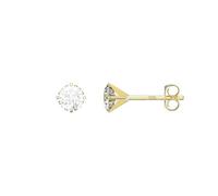 9ct Yellow Gold Stud Earrings for Women With Cubic Zirconia Birthstones, Real Gold Studs for Her Hallmarked 375, Infinity Heart Teardrop for Birthday Christmas Mother's Day (4mm Solitaire Studs)
