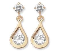 9ct Yellow Gold Stud Earrings for Women With Cubic Zirconia Birthstones, Real Gold Studs for Her Hallmarked 375, Infinity Heart Teardrop for Birthday Christmas Mother's Day (14mm Teardrop)