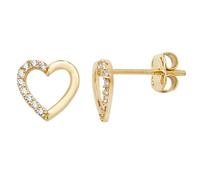 9ct Yellow Gold Stud Earrings for Women With Cubic Zirconia Birthstones, Real Gold Studs for Her Hallmarked 375, Infinity Heart Teardrop for Birthday Christmas Mother's Day (7mm Heart Studs)