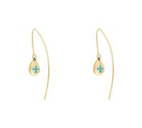 9ct Yellow Gold Turquoise Fleur De Lis Disc Drop Earrings - Yellow Gold FNC-212