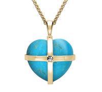 9ct Yellow Gold Turquoise Marcasite Medium Cross Heart Necklace - Gold CRH-2734