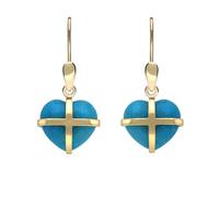 9ct Yellow Gold Turquoise Small Cross Heart Drop Earrings - Yellow Gold 106565