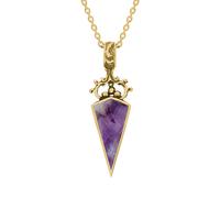 9ct Yellow Gold Whitby Jet Blue John Double Sided Scroll Top Dagger Fob Necklace - Yellow Gold FBS-2046