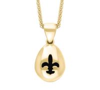 9ct Yellow Gold Whitby Jet Fleur De Lis Pear Shape Necklace