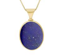 9ct Yellow Gold Whitby Jet Lapis Lazuli Hallmark Double Sided Oval Necklace - Gold FBS-2364
