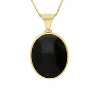 9ct Yellow Gold Whitby Jet Mother of Pearl Hallmark Double Sided Oval Necklace - Gold FBS-2362
