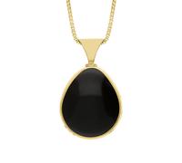 9ct Yellow Gold Whitby Jet Mother of Pearl Hallmark Double Sided Pear-shaped Necklace - Gold FBS-3685
