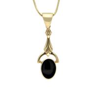 9ct Yellow Gold Whitby Jet Oval Art Deco Drop Necklace - Yellow Gold 32169