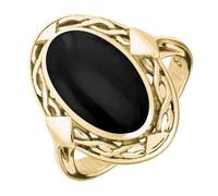 9ct Yellow Gold Whitby Jet Oval Celtic Ring - Yellow Gold