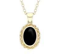 9ct Yellow Gold Whitby Jet Oval Rope Frame Necklace - Option1 Value Yellow Gold