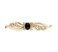 9ct Yellow Gold Whitby Jet Scroll Bead Brooch - Yellow Gold 21762