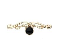 9ct Yellow Gold Whitby Jet Willow Drop Bar Brooch - Yellow Gold