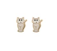 9ct Yellow Gold white enamel Kitty Cat stud earrings/Novelty gift box included